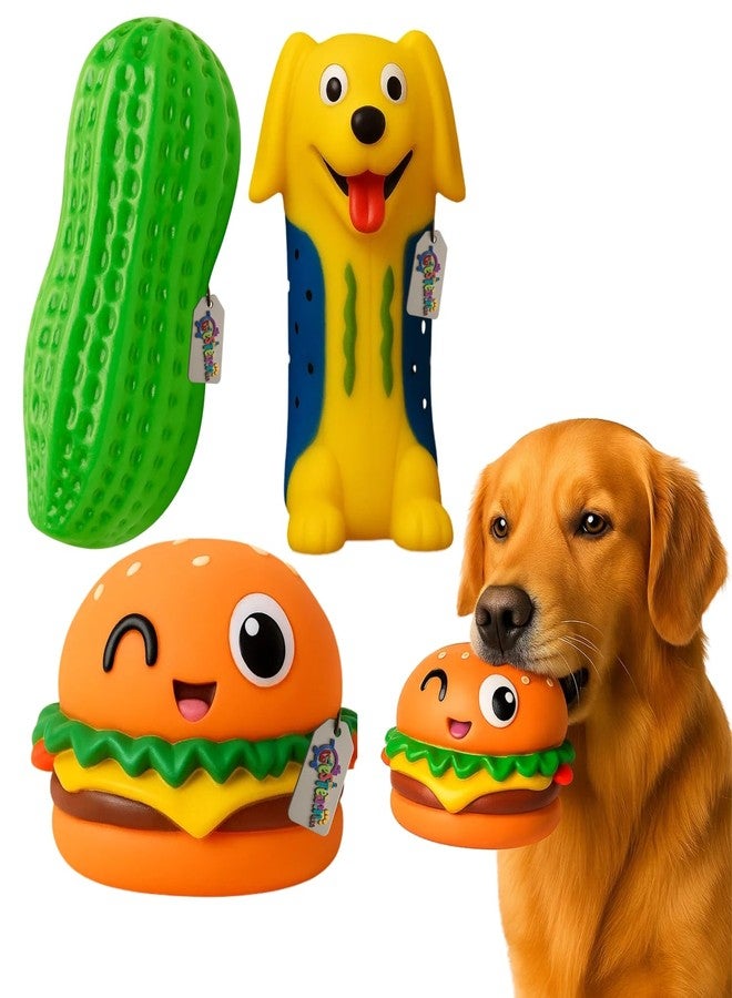 Western Era Wink Face Burger Squeaky Pet Toy Combo | Groundnut Textured Chew Toy | Cartoon Dog Face Squeaky Toy for Puppy & Dog | Durable Rubber for Teething, Chewing & Fun | Indoor Interactive - Image 1